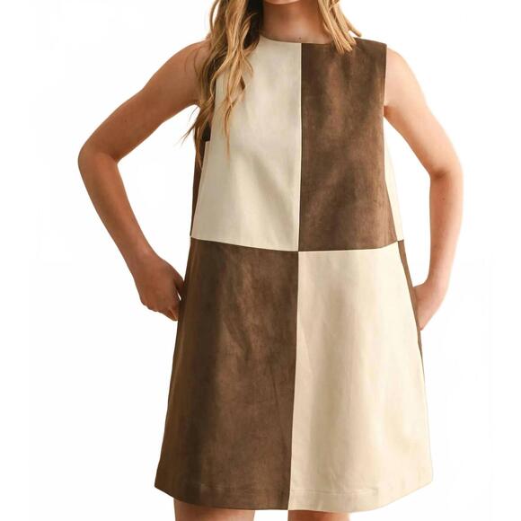 MIOU MUSE Dresses & Skirts - NEW MIOU MUSE suede color blocked mini dress in brown